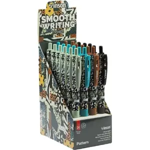 Ballpoint pen pack Easy-Stationery Fashion Pattern blue — automatic retractable, 24 pcs