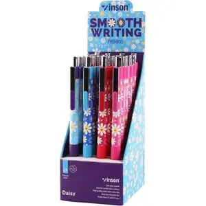 Ballpoint pen set Easy Fashion Daisy automatic, blue ink, 24 pcs