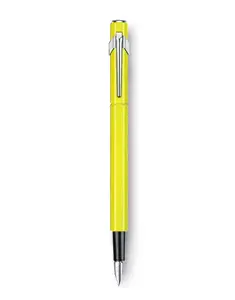 Fountain pen Caran d'Arche Plume Fluo Yellow, cartridge filling, blue ink, 1 pc