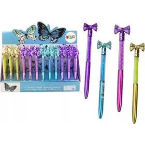 Ballpoint pen LEANToys with bow and blue crystals, 0.7 mm refill