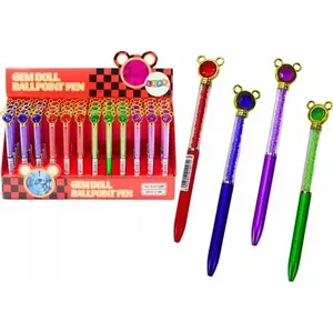 Ballpoint pen LEANToys with mouse charm, blue ink 0.7 mm refill, decorative rhinestones