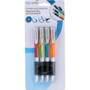 Ballpoint Pen Set TOPWRITE — 4 blue pens with rubber grip