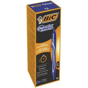 Clip-on retractable ballpoint pen Staples BIC Gel-ocity Quick Dry Medium Blue, 12 pcs