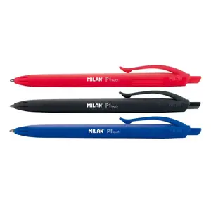 Clip-on retractable ballpoint pen set Milan BWM10254 — 4 pcs, black/blue/red ink