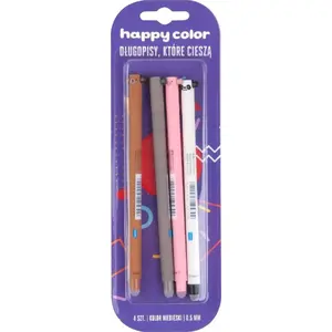 Ballpoint pen set Happy Color removable ink 'Uszaki' blue — 4 pieces