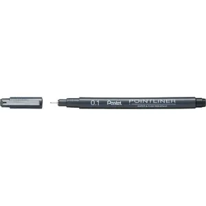Smalkais zīmulis No name PointLiner 0.1 mm — melna tinte, metāla gals, vāciņš
