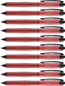 Clip-on retractable pen pack Stabilo PALETTE — 10 pcs, red plastic housing with rubber grip
