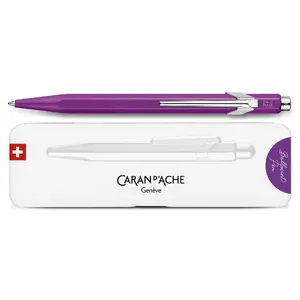 Шариковая ручка с выдвижным стержнем Caran d’Arche 849 COLORMAT-X, с зажимом, синяя паста, фиолетовый корпус