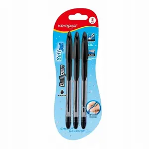 Ballpoint pen Keyroad Soft Jet KR972050, 0.7 mm tip, soft grip, pack of 3, black ink