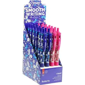 Ballpoint pen pack Easy-Stationery Fashion Butterfly, retractable, blue ink, 24 pcs