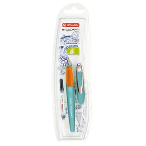 Fountain pen HERLITZ my.pen 483985 — cartridge filling, orange/turquoise, blue ink, 1 pc