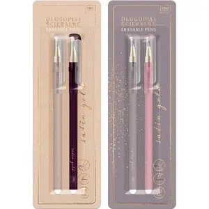 Ballpoint pen set INTERDRUK Satin Gold — 2 pcs, retractable, black ink