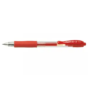 Capped gel pen PILOT BL-G2-5 — red ink, capped, transparent red body