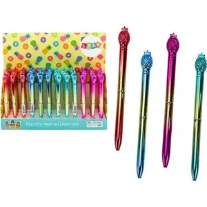 Ballpoint pen LEANToys model 19646 with pineapple design, gold glitter finish, blue 0.7 mm refill