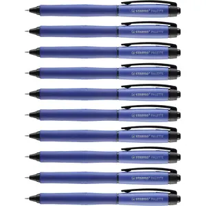Clip-on retractable pen set Stabilo Palette — 10 pieces, blue, plastic housing