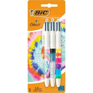 Набор шариковых ручек BIC 4 Colours Message Tie Dye — 3 шт., многоцветная выдвижная 4-цветная ручка