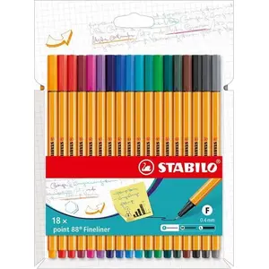 Ручки-файнлайнеры Stabilo Point 88, Stabilo, набор 18 цветов, сверхтонкий наконечник 0,4 мм