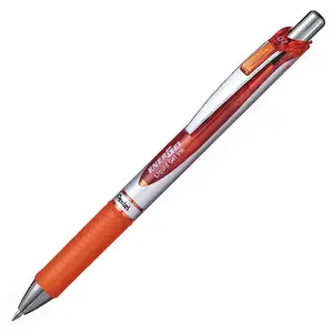 Шариковая гелевая ручка с выдвижным стержнем Pentel EnerGel Xm BL77-FX — оранжевая паста, серебристый корпус, 1 шт
