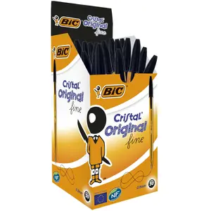 Ballpoint pen BIC Stick Fine — pack of 50, transparent body, black ink