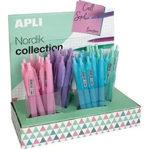 Gel retractable pen Apli Nordik AP18280, triangular grip, blue refill, pastel color mix