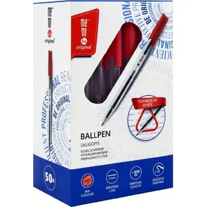 Ballpoint pens MemoBe 50 pcs pack — red ink, office writing pens