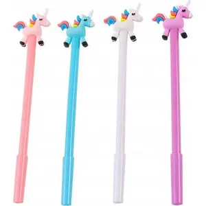 Pen LEANToys model 16757 with unicorn cap, black ink refill 0.5 mm, mixed white and pink body