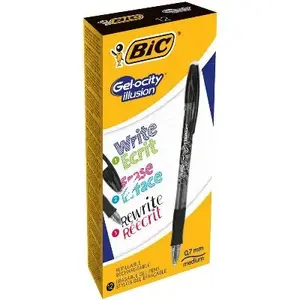Capped gel pen BIC Gel-ocity illusion — black ink, black barrel, pack of 12