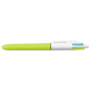 Шариковая ручка BIC 4 Colours с прищепкой, выдвижная, зелёный корпус, 4 цвета чернил (зелёный, розовый, фиолетовый, бирюзовый) — 12 шт., средняя