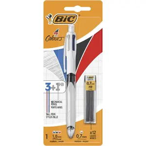 Многофункциональная шариковая ручка BIC 942103 — черный корпус, черные/синие/красные/серебристые чернила, средний пишущий узел, 1 шт