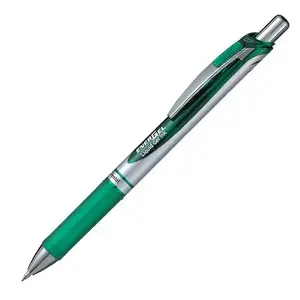 Шариковая гелевая ручка с выдвижным стержнем Pentel EnerGel Xm, зелёные чернила, корпус зелёно‑серебристый, 1 шт