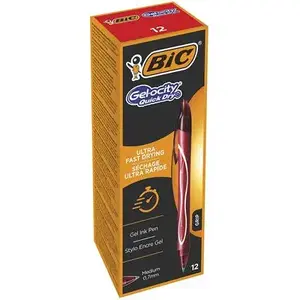 Pildspalva BIC Gel-ocity Quick Dry ar aizslēdzamu klipsi, vidēja izmēra galu, sarkans tinti, 12 gab.