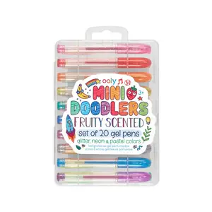 Capped gel pen set Ooly Mini Doodlers 20 pcs — assorted 16 ink colours, transparent plastic case