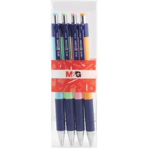 Ballpoint pen set MG click 0.7 mm blue — 4 pcs retractable pens for everyday writing