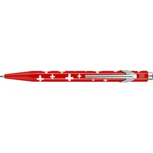 Pildspalva Caran d’Ache 849 Swiss Flag M sarkanā — vidēja izmēra uzgalis, metāla korpuss