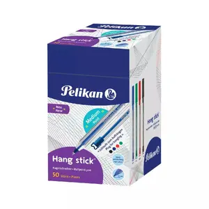 Kugus pildspalvu komplekts Pelikan 605465 — stick tipa, dažādu tintes krāsu, melns/caurspīdīgs korpuss, 50 gab.