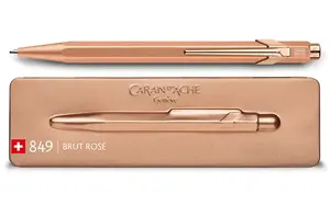 Stick ballpoint pen Caran d`Arche 849 BRUT ROSÉ — medium tip, blue ink, rose gold finish, 1 pc