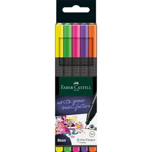 Финелайнеры FABER Faber‑Castell 151603 — 5 цветов (светло‑зелёный, оранжевый, розовый, фиолетовый, жёлтый), наконечник 0.4 мм
