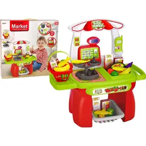 Toy supermarket playset LEANToys 12153 — shopping basket, cash register scale, play food items