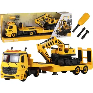 LEANToys DIY эвакуатор с гусеничным экскаватором, звуковые и световые эффекты, желтый