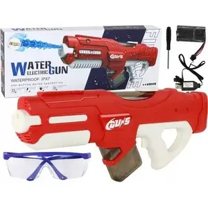 Ūdens šautene LEANToys modelis 17134 — 750 ml tilpums, sarkana, komplektā aizsargbrilles
