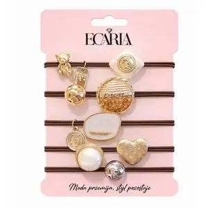 Hair tie set eCarla 5-in-1 fabric elastics with brown stones and gold heart (MPN 044564)