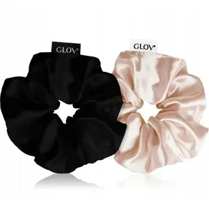 Matu gumijas GLOV Satin Scrunchies M Champagne/Black 2 gab. — satīna vidējā izmēra gumijas