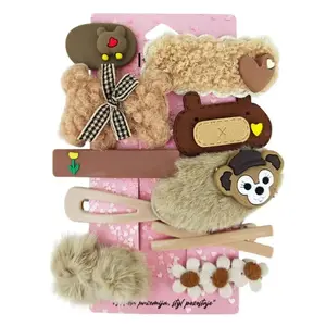 Hair pins and slide clips set eCarla SP408 — 10-piece brown fluffy hair accessories