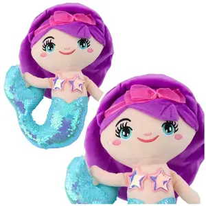 Plush Mermaid Soft Toy LEANToys 28 cm with Sequin Tail, Turquoise
