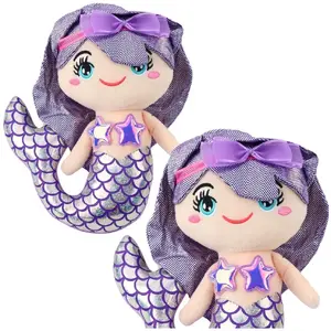 Plush Mermaid Soft Toy LEANToys with Holographic Tail, Purple, 25 cm