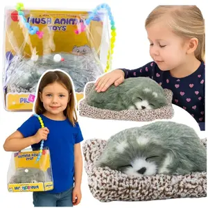 Soft toy LEANToys Śpiący Pies Husky na poduszce z futerkiem — figurka z dźwiękami