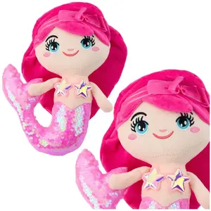 Plush Mermaid Soft Toy LEANToys 28 cm, Sequin Tail, Light Pink