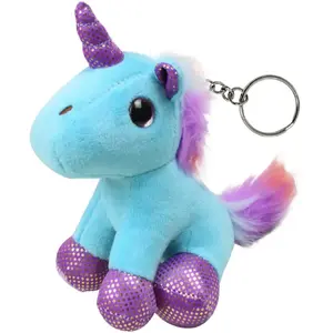 Plush Unicorn Keychain LEANToys 12 cm, metal ring, blue