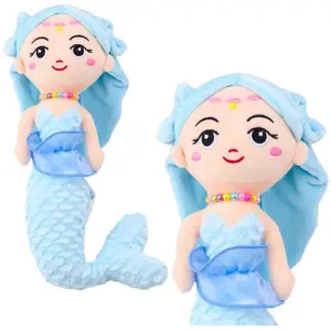 Plush Mermaid with Beads Soft Toy LEANToys 32 cm Blue