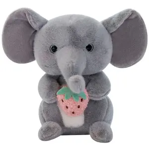 Plush Cuddly Toy Elephant with Strawberry LEANToys 23 cm, Gray